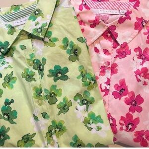 LOT OF 2 SUSAN GRAVER PINK & GREEN FLORAL PRINT LONG SLEEVE TOPS SIZE 10